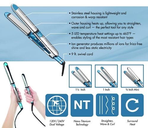 Hair Straightener Blue and Silver flat iron  - babyliss pro blue and silver flat iron 500x430 - BaByliss Pro Hair Straightener Blue and Silver flat iron