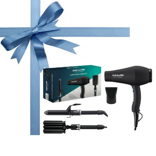 BaBylissPRO Porcelain Ceramic Carrera Hair Dryer, Triple Barrel Waver, Curling Iron Prepack: The Perfect Gift for Hairdressing Lovers