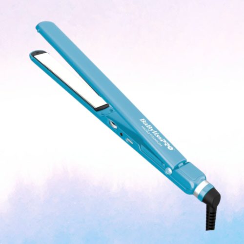 BaBylissPRO Nano Titanium flat iron review displaying ultra-thin plates and temperature dial, rated as the best flat iron for fine hair.