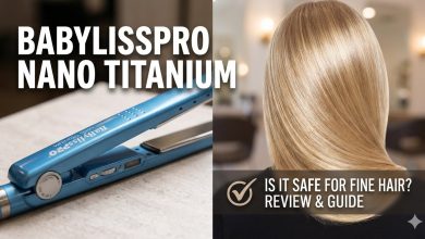 BaBylissPRO Nano Titanium flat iron review displaying ultra-thin plates and temperature dial, rated as the best flat iron for fine hair