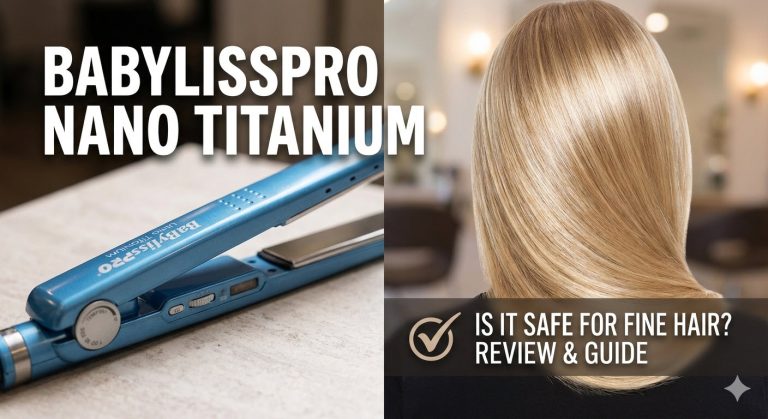 BaBylissPRO Nano Titanium flat iron review displaying ultra-thin plates and temperature dial, rated as the best flat iron for fine hair